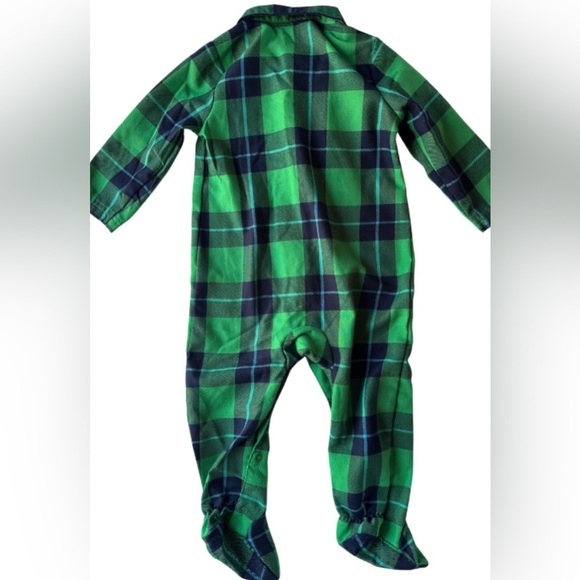 Primary Baby Plaid Footed Pajamas Green Blue Flannel - Picture 2 of 4